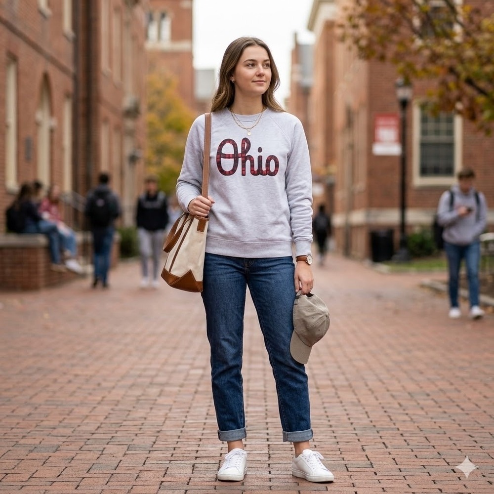 Homage Ohio Sweatshirt Women Medium Gray Plaid Graphic Raglan Crew Neck Fleece